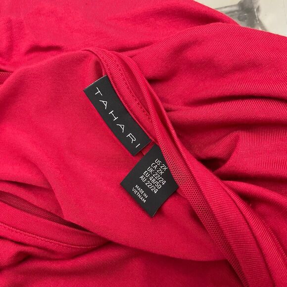 Tahari Top Womens Size 2X Red Pullover Tunic V- Neck side slits 3/4 Sleeve - Picture 3 of 9